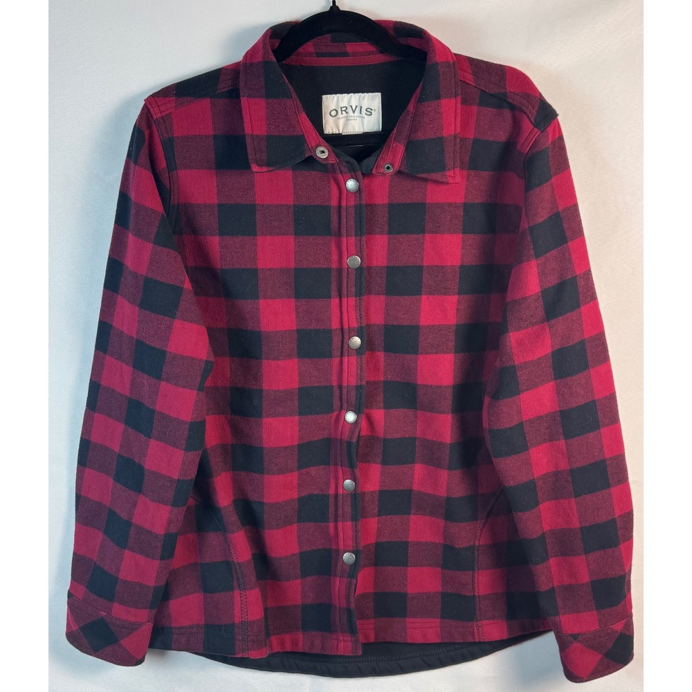 Orvis Classic Collection Red Black Buffalo Plaid Fleece Lined Shirt Jacket XL